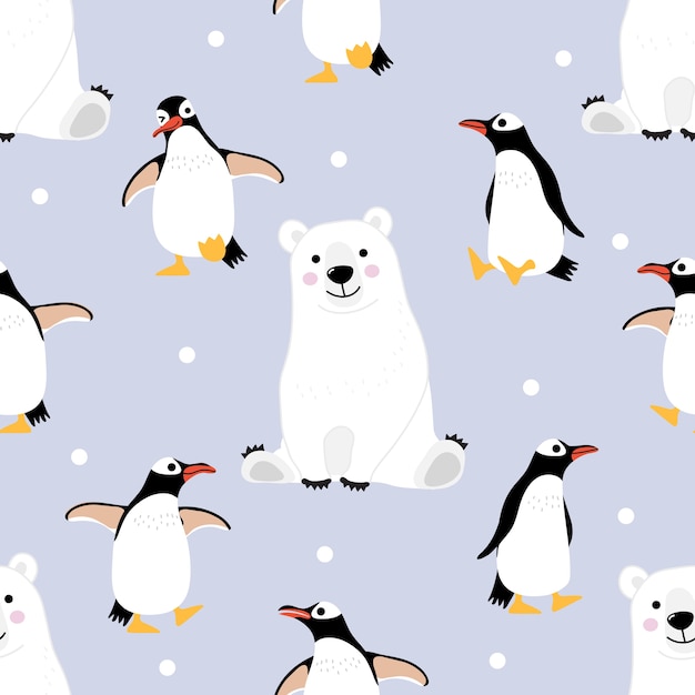 Premium Vector | Polar bear and penguin seamless pattern and background.