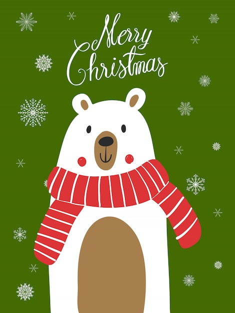 Download Polar bear scarf cartoon with christmas festival and snow ...