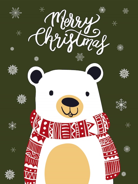 Download Polar bear scarf cartoon with christmas festival | Premium ...