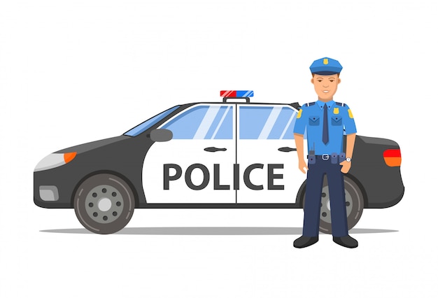 Premium Vector | Police officer and car