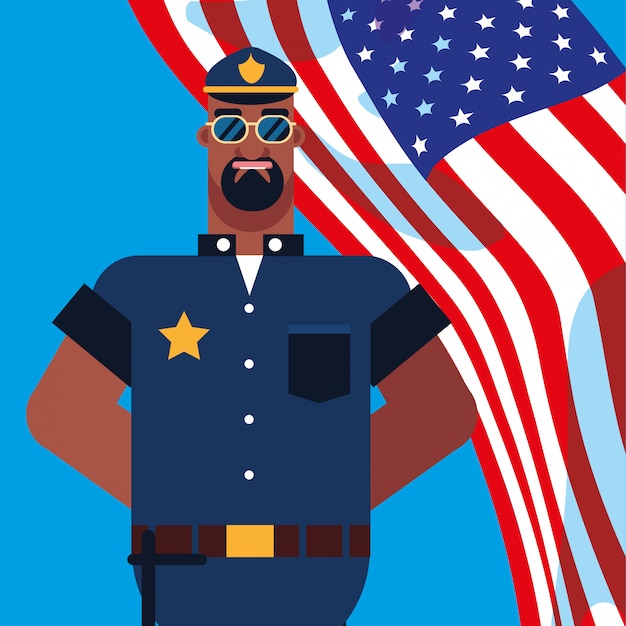 Download Police officer with flag usa Vector | Premium Download
