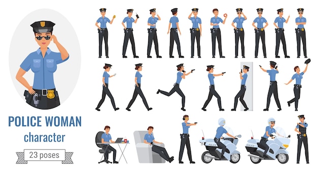 Premium Vector Police Officer Woman Poses Illustration Set 