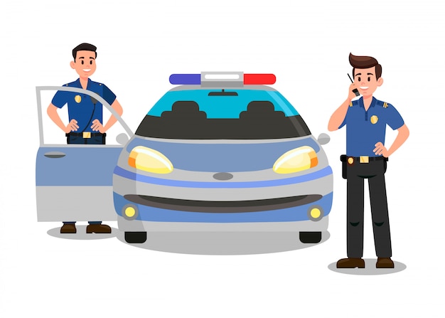 Premium Vector | Police officers with walky talky cartoon character