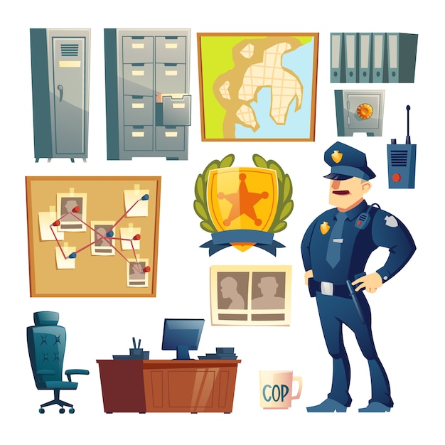 Free Vector Police Station Interior Element Cartoon Vector Set