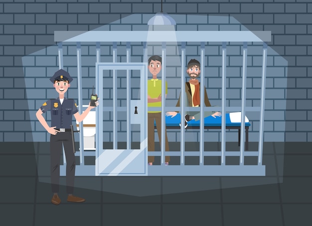 Premium Vector | Police station office interior. police officer in uniform