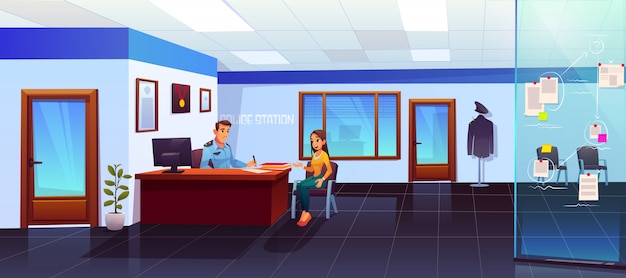 Police Station With Policeman And Girl Visitor Vector Free