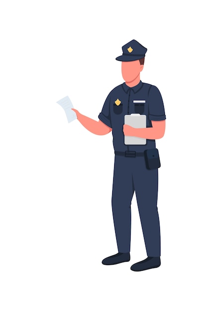 Premium Vector | Policeman with penalty ticket flat color faceless ...