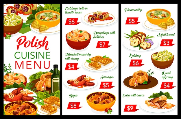 Premium Vector | Polish Food Restaurant Meals And Dishes Menu