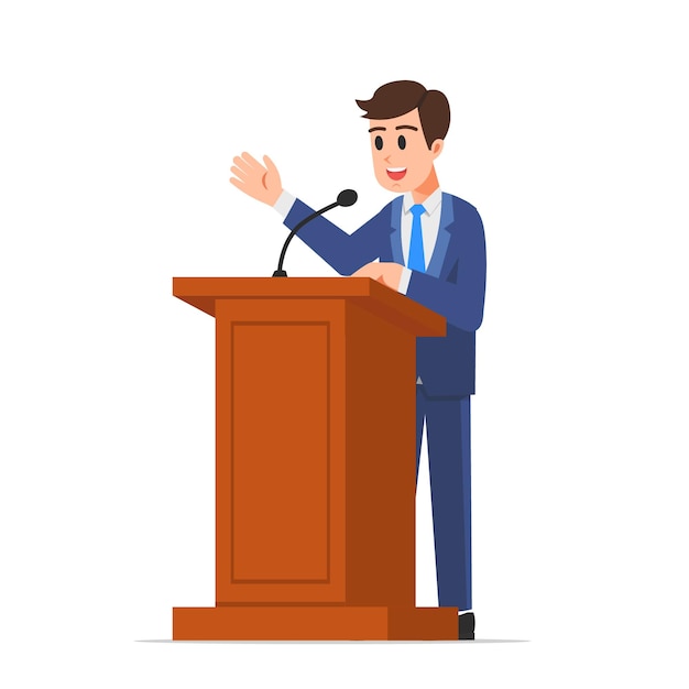 Premium Vector | Politician or businessman giving a speech on the podium