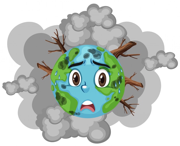 Pollution on earth with lots of smoke and deforestation | Premium Vector