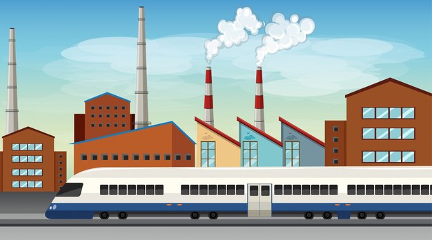 Pollution from factory theme scene in nature Free Vector