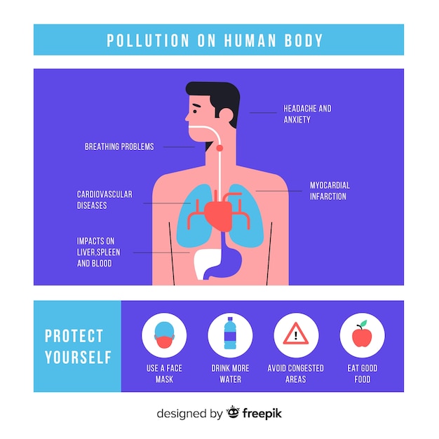 Free Vector | Pollution in human body infographic template