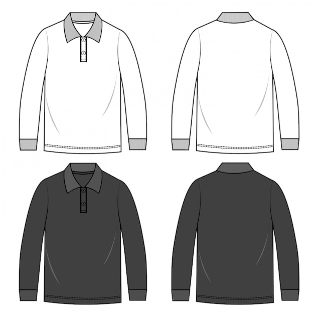 Polo shirts men fashion flat sketch template | Premium Vector