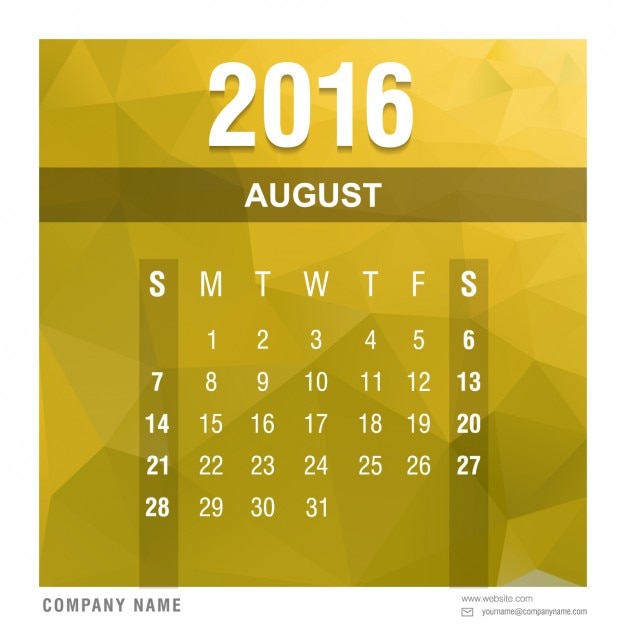 Free Vector Polygonal 16 Calendar August