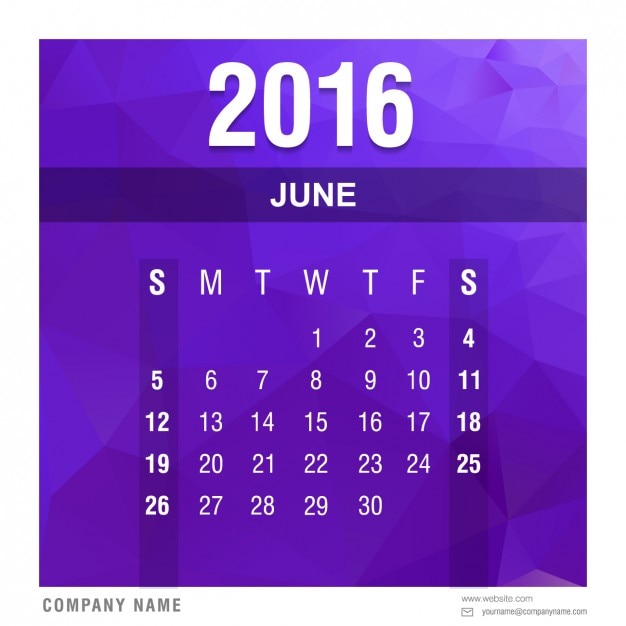 Polygonal 16 Calendar June Free Vector