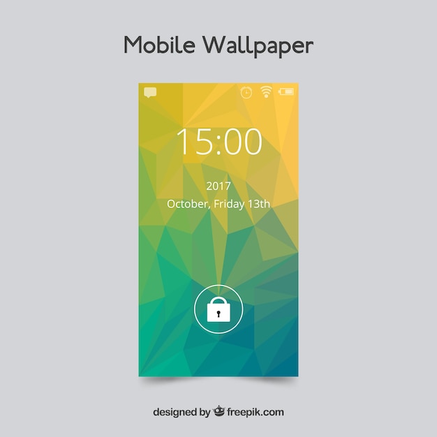 Polygonal green and yellow wallpaper for mobile