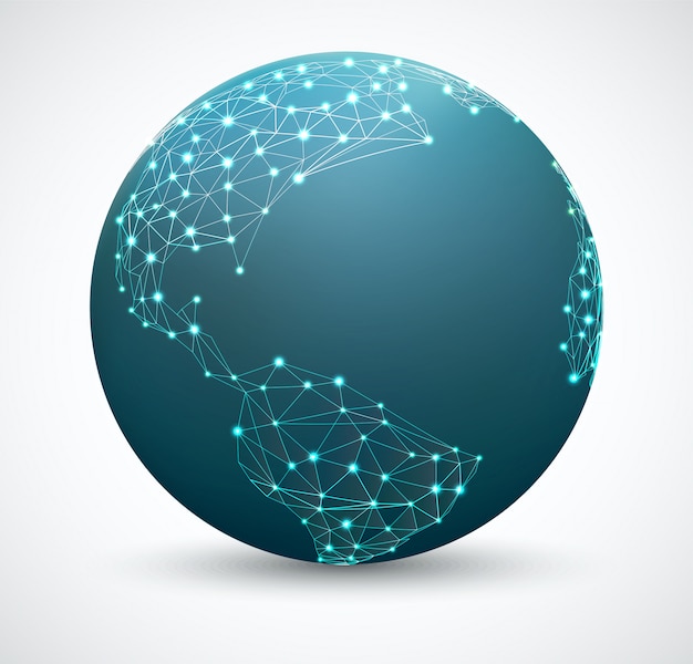 Polygonal world map with points. network connections, network globe Premium Vector