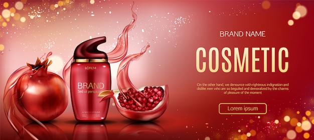 Pomegranate cosmetic bottle beauty banner Free Vector