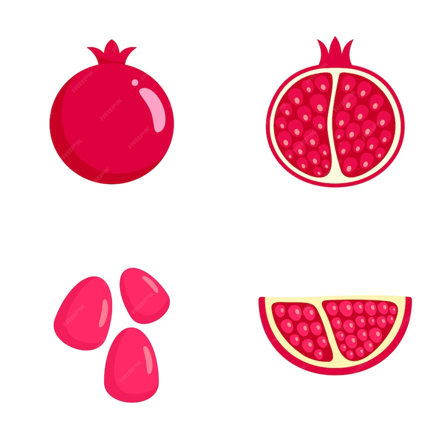 Premium Vector | Pomegranate juice seeds icons set