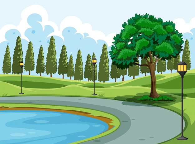 Premium Vector | A pond in the park