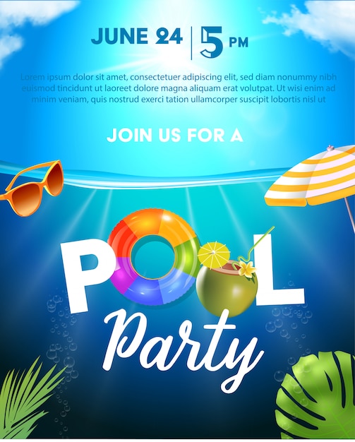 Premium Vector | Pool party poster template. background with pool