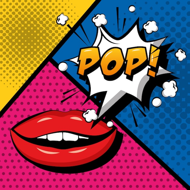 Premium Vector | Pop Art Comic Sensual Lips Pop Speech Bubble