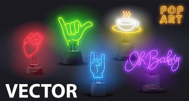 Premium Vector Pop Art Neon Light Sign On A Stand