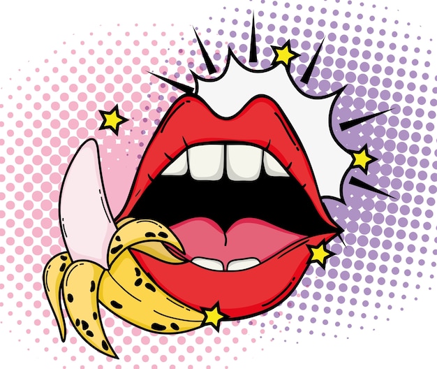 Premium Vector Pop Art Sexy Lips And Banana Cute Cartoons Vector Illustration Graphic Design 4480