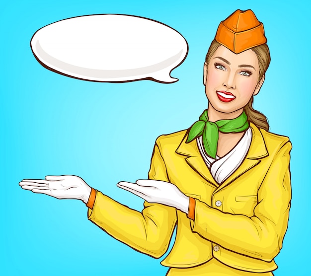 Pop art stewardess, flight attendant, air hostess Free Vector