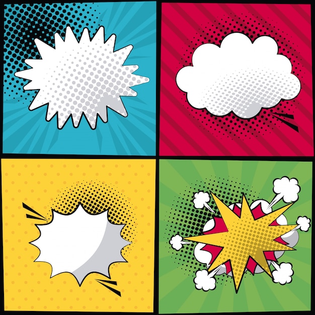 Pop art style with stripes and dialog callout in different forms Premium Vector