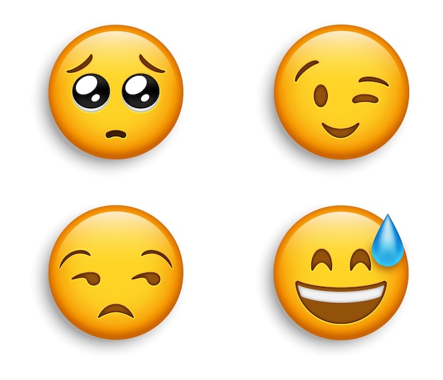 Premium Vector Popular Emojis Happy Grinning Face With Sweat And Winking Emoji Unamused Side Eye And Pleading Emoticon