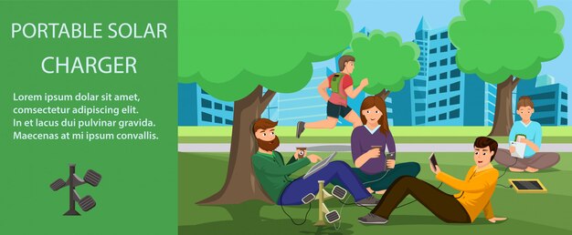 Portable solar charger Premium Vector