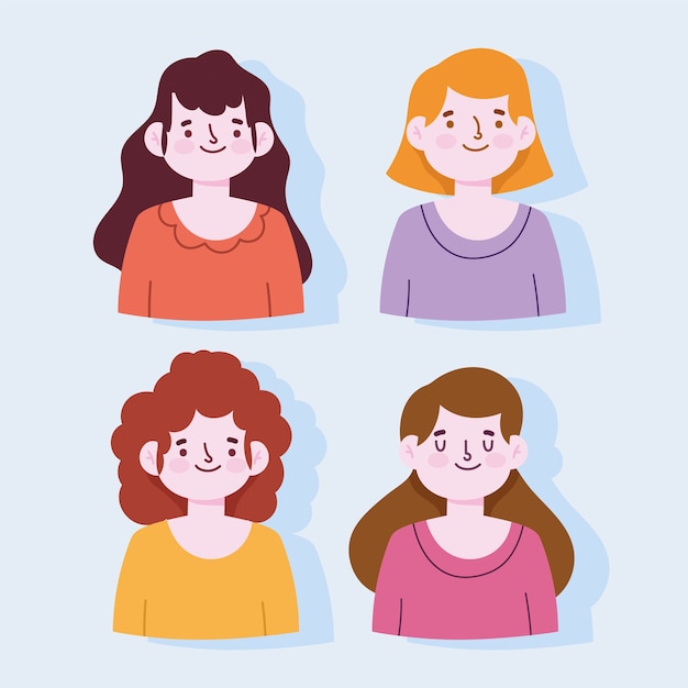 Premium Vector | Portrait cartoon young women female characters vector ...