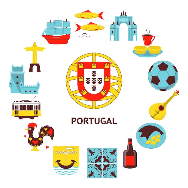 Portugal round banner in flat style Vector | Premium Download