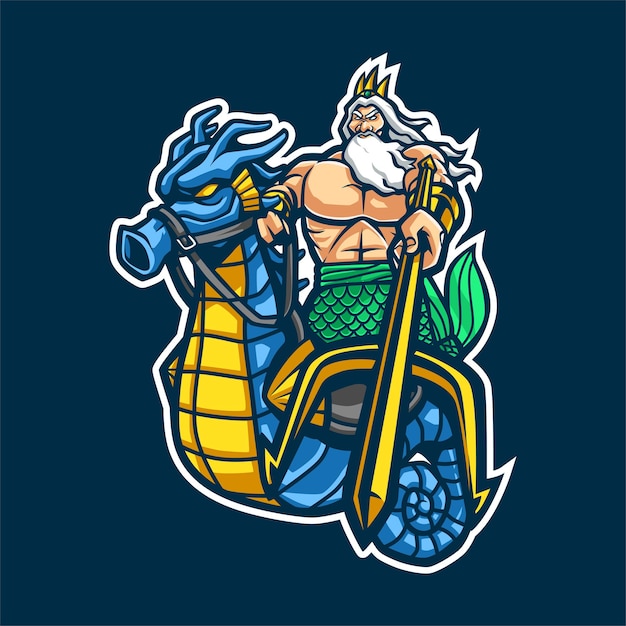 Premium Vector | Poseidon cartoon mascot for esport