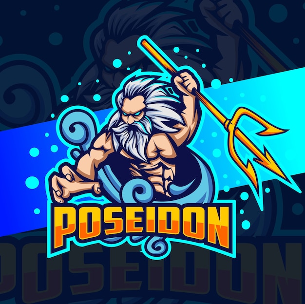 Premium Vector | Poseidon god of sea mascot esport logo design