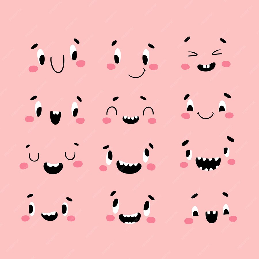 Premium Vector | Positive emotions. cartoon faces for your design. hand ...