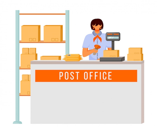 Premium Vector Post office female worker flat color vector