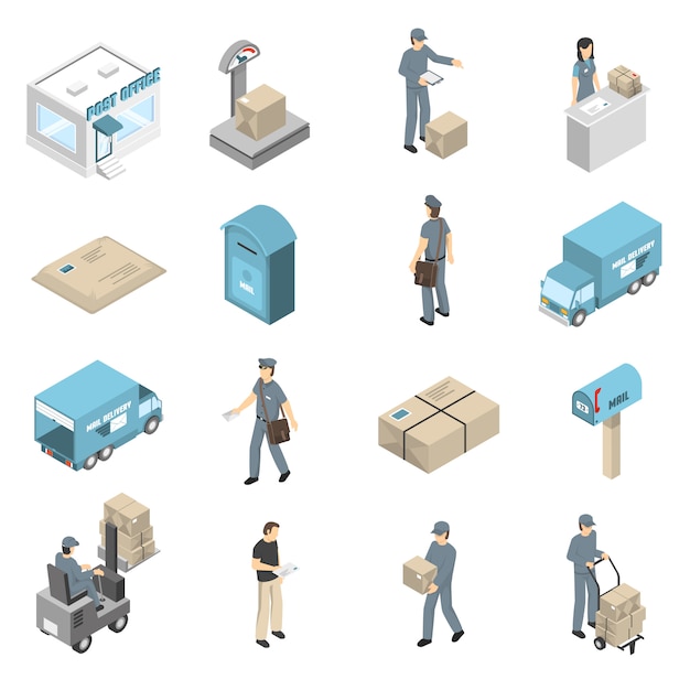 Free Vector Post Office Service Isometric Icons Set