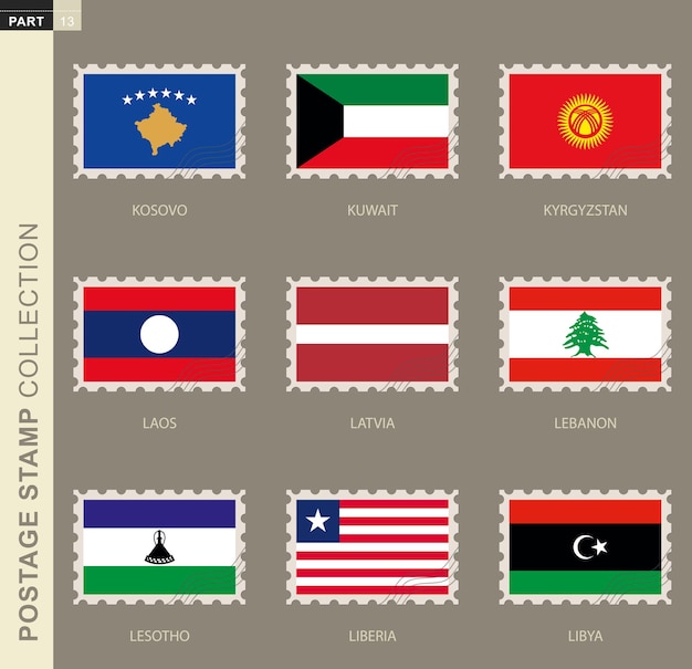 Premium Vector Postage Stamp With Flag Collection Of Flag Kosovo