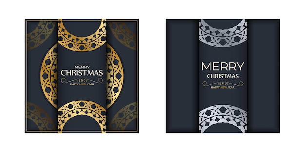 Premium Vector Postcard Template Merry Christmas In Dark Blue With Vintage Gold Pattern