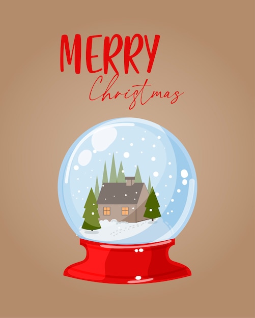 Premium Vector | Postcard with a snow globe and congratulations.