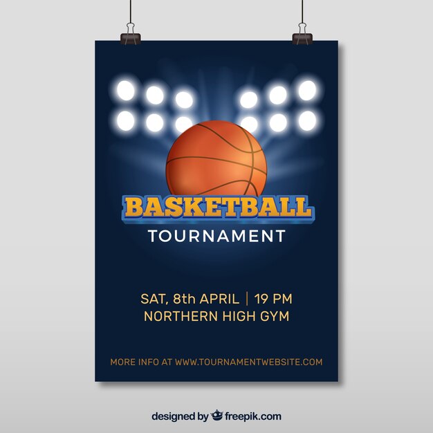 Free Vector | Poster of basketball tournament with spotlights and ball