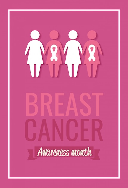 Poster Breast Cancer Awareness Month With Women Silhouette Vector ...