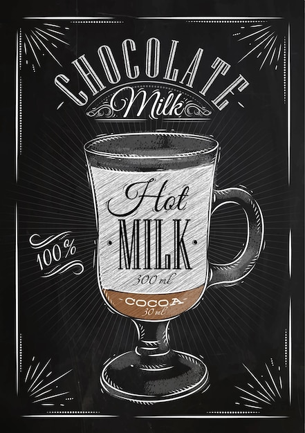 Premium Vector | Poster coffee chocolate milk in vintage style drawing ...