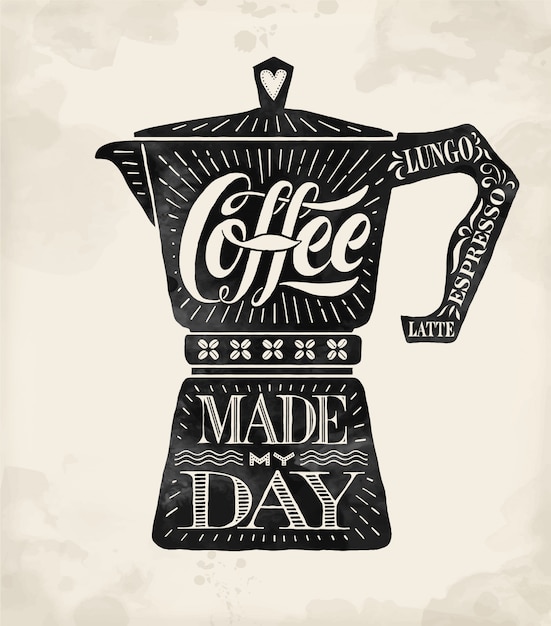 Premium Vector | Poster coffee pot moka with hand drawn lettering