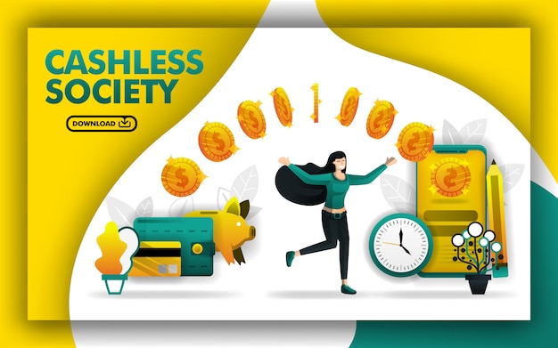 Poster concept for a cashless society | Premium Vector