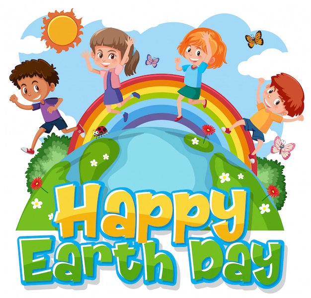 Premium Vector Poster design for happy earth day with happy children