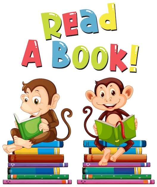 Free Vector | Poster design for read a book with two monkeys reading
