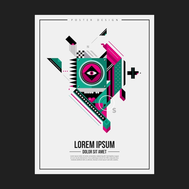 Poster design template with abstract geometric creature. useful for advertising. Premium Vector